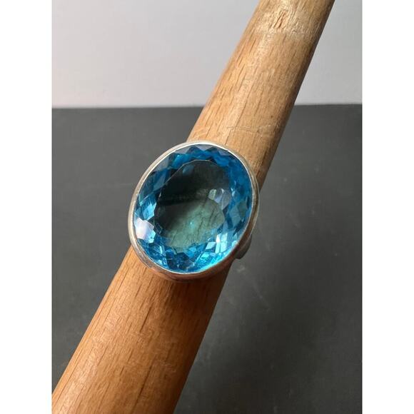 NEW Swiss blue topaz sterling silver ring size 8/ 12.92 grams - Picture 1 of 11